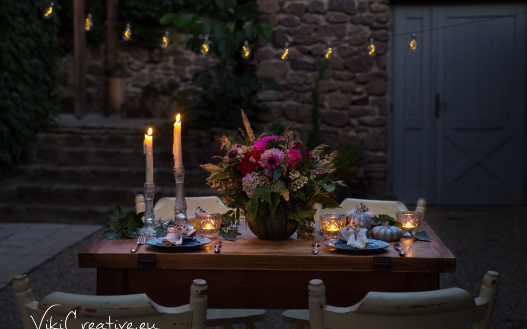 Váza z tekvice a inšpirácia na jesenné stolovanie